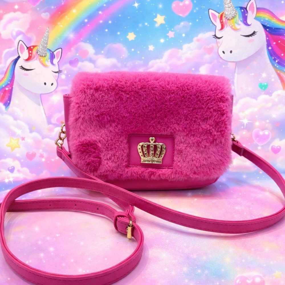 Juicy Couture Faux Fur Free Love Hot Pink Flap Crossbody bag